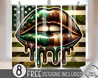 Camo Lips Tumbler Wrap, Camouflage 20oz Skinny Tumbler Sublimation Design, Military Tumbler Wrap File PNG,Lip Kiss 20 oz Straight Wrap, A146