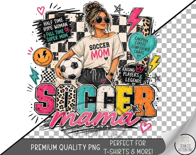 Soccer Mom Sublimation Design, Fashion UV DTF Graphic, Sporty Clip Art, Digital Download, B10199