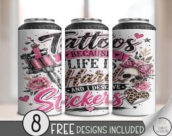 Tattoo-Inspired 4in1 Can Cooler Wrap, Edgy Sublimation Design, Pink Punk 16 oz 4-in-1 File, Digital Download, B10276