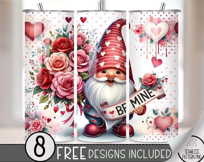 Valentine Gnomes Tumbler Wrap, Love Sublimation Tumbler Wrap, Vday 20Oz Sublimation Wrap, Seamless Valentines Day Sublimation Design