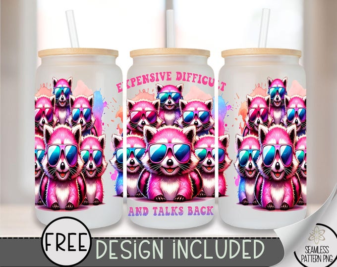 16 oz Glass Can Raccoon Wrap, Sassy Trash Panda Glass Can File, Expensive & Talks Back Funny Sublimation Design, Glam Raccoon Design, A405