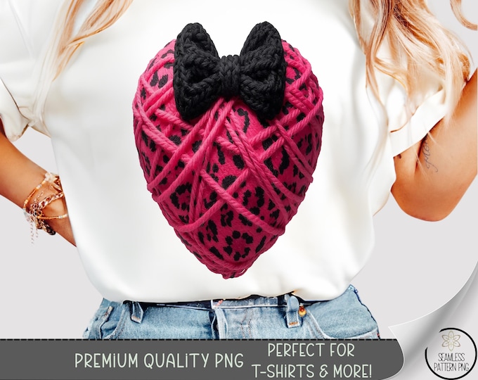 Leopard Heart T-shirt PNG, Faux Yarn Sublimation Design, Faux Embroidery DTF Shirt Graphic, Coquette Bow TShirt File, B827
