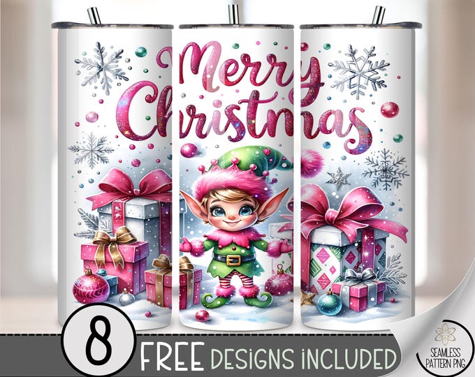 Xmas Elf 20 oz skinny tumbler sublimation design Christmas digital PNG desi gn Straight wrap Sublimation waterslide download A575