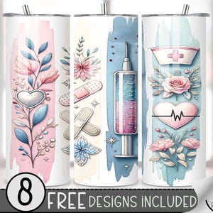 Nurse Tumbler Wrap, Registered Nurse 20oz Skinny Tumbler Sublimation Design, Healthcare Worker Graphic Tumbler Wrap File PNG,Floral PNG, A49