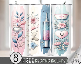 Nurse Tumbler Wrap, Registered Nurse 20oz Skinny Tumbler Sublimation Design, Healthcare Worker Graphic Tumbler Wrap File PNG,Floral PNG, A49