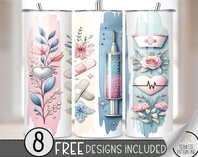 Nurse Tumbler Wrap, Registered Nurse 20oz Skinny Tumbler Sublimation Design, Healthcare Worker Graphic Tumbler Wrap File PNG,Floral PNG, A49