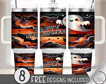 Halloween Ghost 40oz Tumbler Wrap, Vintage Night Sky Design, Sublimation 40 oz Design, Digital Download, Commercial Use A442
