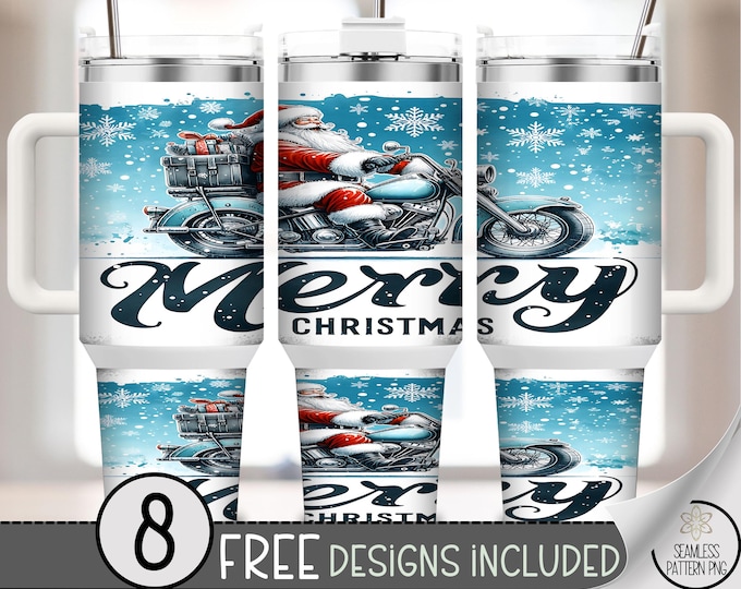 Santa Claus 40 oz tumbler wrap: Motorcycle Sublimation Design, Biker Christmas Theme, Merry Xmas Printable PNG File A576