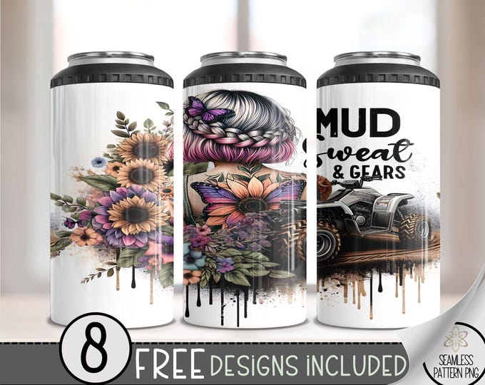 Side by Side 4 in 1 Can Cooler Wrap, ATV 4 in 1 Tumbler PNG,Off Road 16 Oz Can Cooler Sublimation Design,Sunflower PNG, Tattoo Girl Png A133