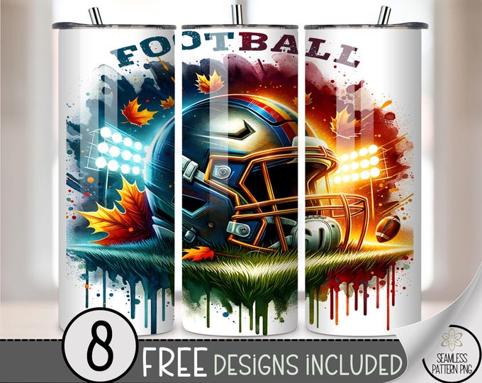 Football Helmet 20 oz Tumbler Wrap, Sports Fan Autumn Design, Colorful Football PNG for 20oz Tumbler, Printable Wrap, Digital Download A411