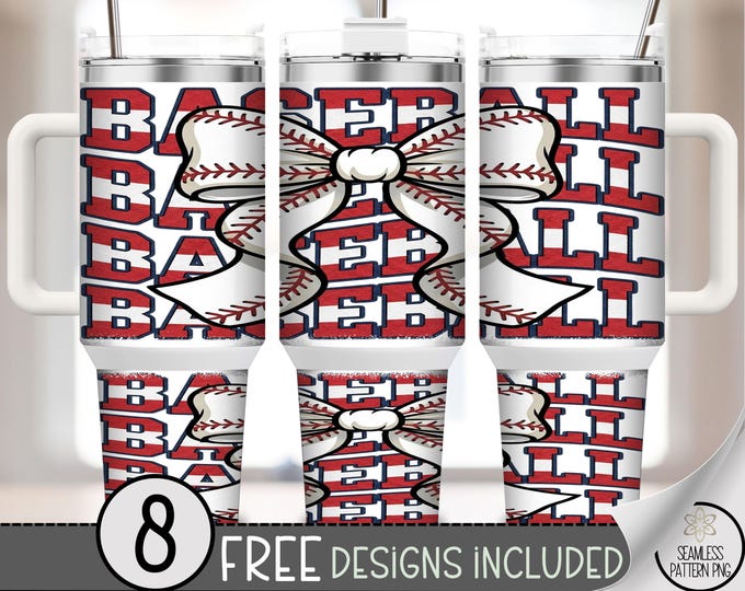 Baseball Bow 40 oz Tumbler Wrap, Sporty Sublimation Design, Red Black PNG Files, Digital Download, B10156