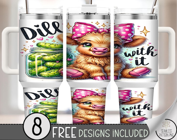 Playful Pickle 40 oz tumbler wrap: Cute Baby Highland Cow Sublimation Design, Colorful PNG Files, Sarcastic 40oz Tumbler Design A493