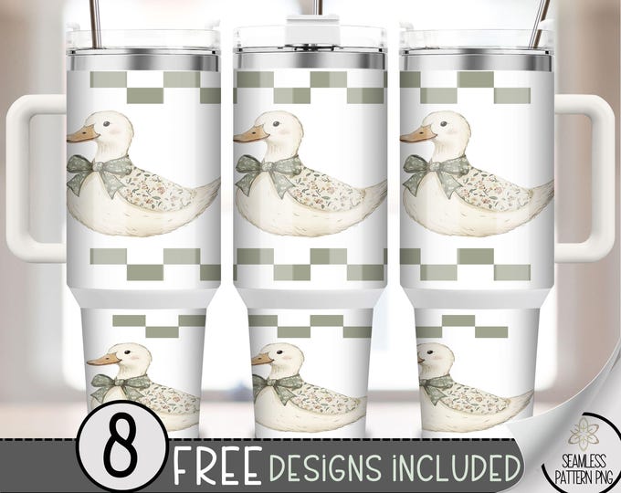 Spring Ducks 40oz Tumbler Wrap, Girly Checkered Tumbler Sublimation Design, Country Cottage 40oz Quencher Tumbler Wrap PNG, A167