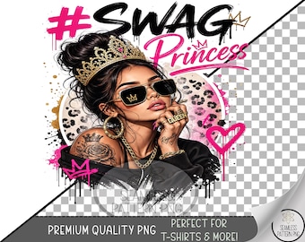 Swag Princess Sublimation Design, Bold Gold Crown UV DTF Graphic, Digital Download, B10527