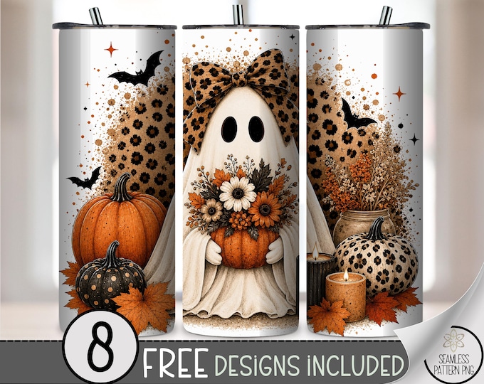 Halloween Ghost 20oz Tumbler Wrap, Leopard Sublimation Design for Straight Tumblers, Trendy PNG Files, Digital Download, B10520