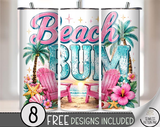 Beach Bum 20 oz Tumbler Wrap, Vibrant Sublimation Design for Straight Tumblers, Tropical PNG Files, Digital Download, B10341