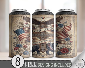 Fourth of July 4in1 Can Cooler Wrap, Patriotic Eagle Sublimation Design, Americana Theme 16 oz 4-in-1 File, Bold, Vintage USA PNG B10056