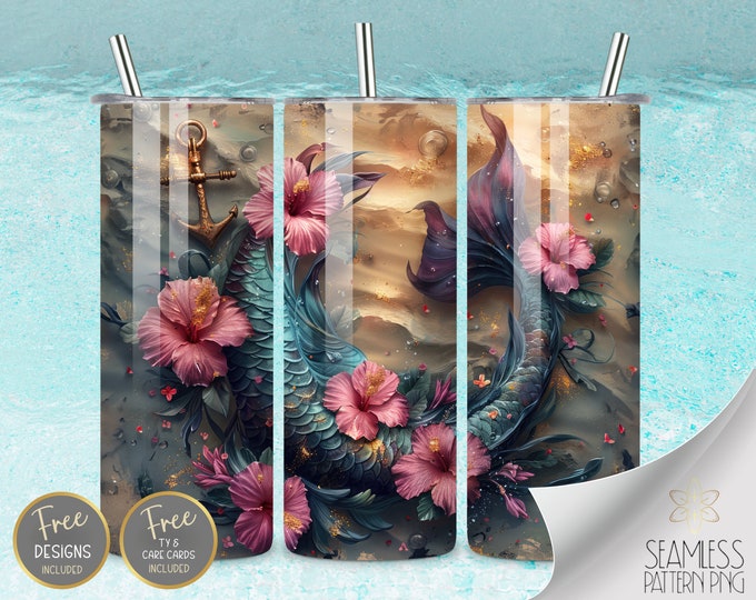Mermaid Tumbler Wrap, 20oz Straight Sublimation Tumbler Design, Mermaid Sublimation Design Watercolor Underwater Ocean Tumbler PNG Downloads
