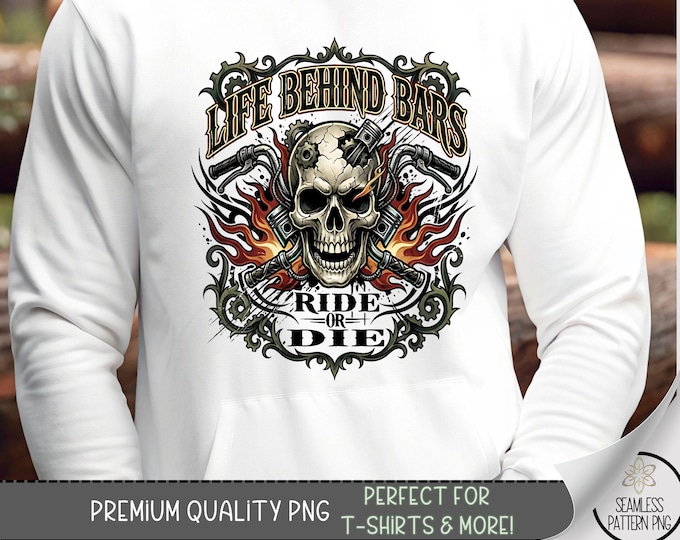 Life Behind Bars PNG, Edgy Biker Shirt Graphic, Skull T-Shirt Sublimation Design, Digital Download, B933