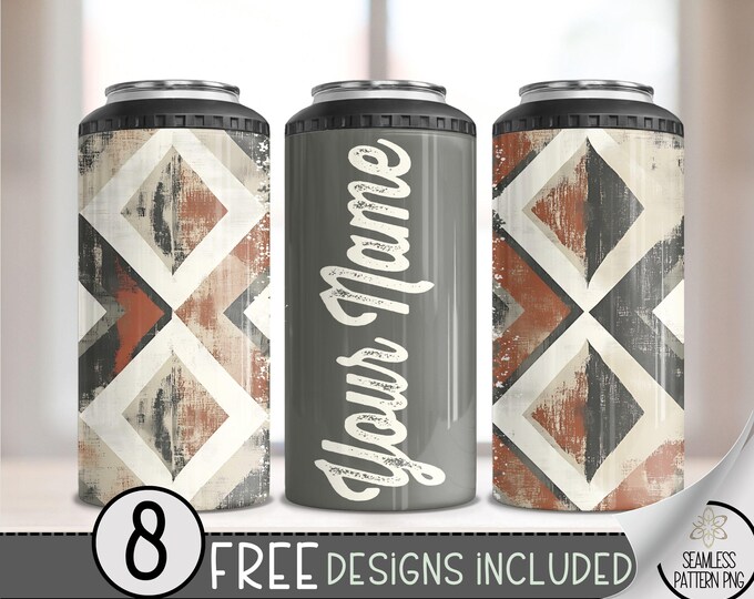 Western 16 Oz 4-In-1 Cooler Sublimation, Add Your Text Faded Southwestern 4In1 Can Cooler Wrap, Aztec 4 In 1 Can Cooler File PNG, 16OZ File