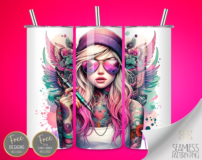 Tattoo Artist Designer Tumbler Wrap, 20oz Straight Sublimation Tumbler Design, Artful Tattoo Artist Sublimation Design Tumbler PNG Downloads