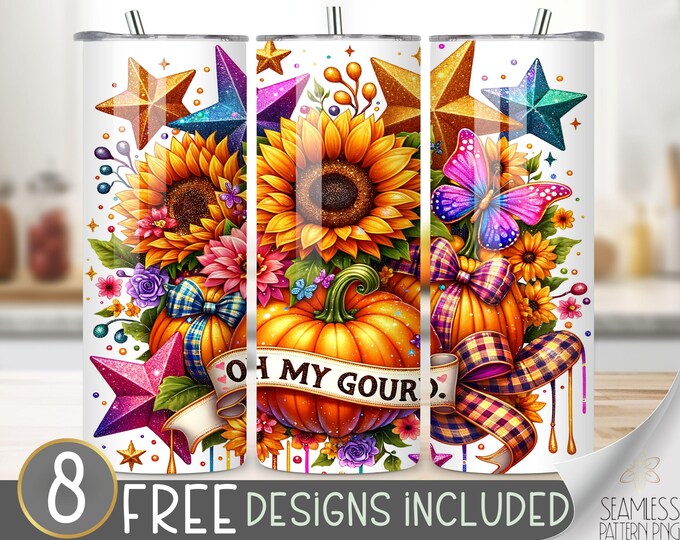 Oh my gourd tumbler wrap, flower tumbler design, pumpkin 20 oz tumbler wrap, autumn plaid tumbler PNG, pumpkin sunflower tumbler file