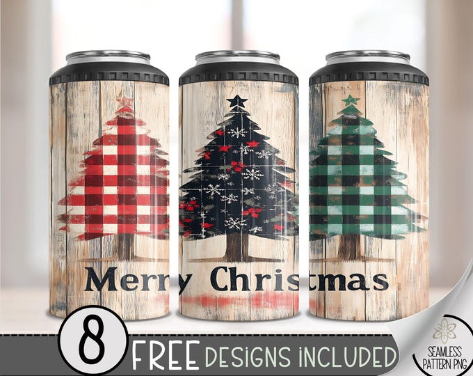 Rustic Christmas 4in1 Can Cooler Wrap, Country Sublimation Design, Xmas 16 Oz Slim,Merry Christmas 4 in 1 Tumbler Png,Plaid 16 Oz Can Cooler