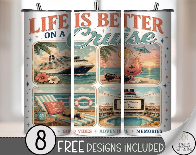 Cruise 20 oz Tumbler Wrap, Retro Sublimation Design for Straight Tumblers, Vintage Travel PNG Files, Digital Download, B10420