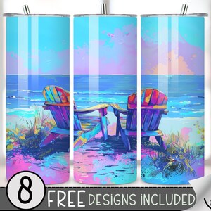 Neon Beach Tumbler Wrap PNG, Watercolor Vacation Tumbler Design Wrap PNG, Sublimation Tumbler Wrap, 20 Oz Straight Tumbler Digital Download