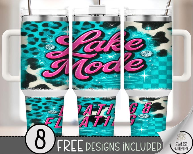 Lake Mode 40 oz Tumbler Wrap, Neon Pink Sublimation Design, Bold Script PNG Files, Retro Summer 40oz Tumbler Design, B10079