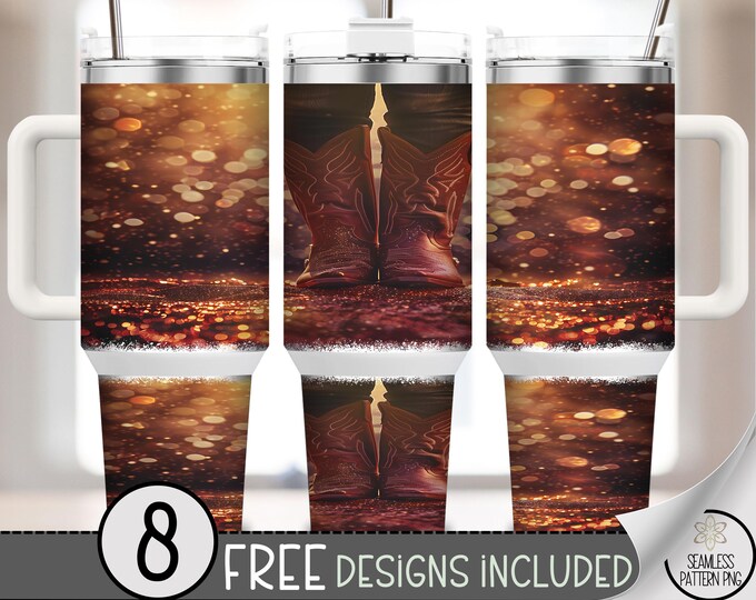 Rustic Autumn Boots 40 oz Tumbler Wrap, Cozy Fall Bokeh Design, Perfect for Sublimation, Printable Digital Download, Commercial Use A415