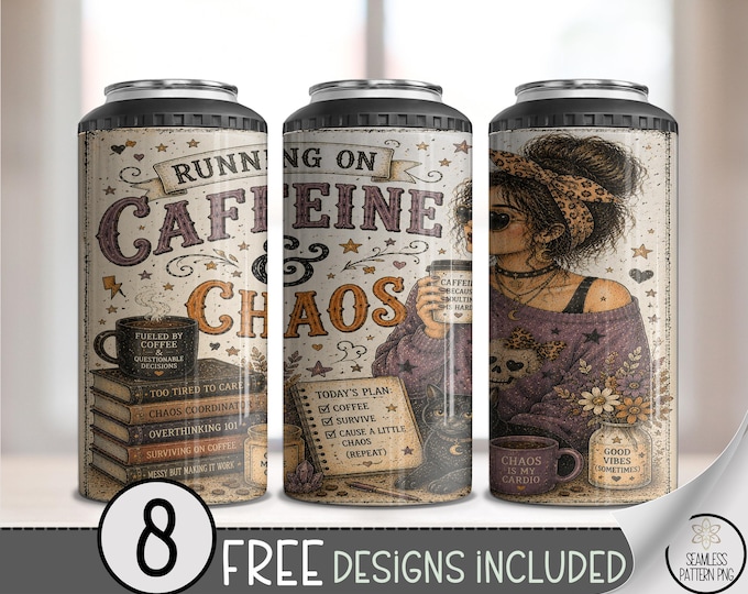 Witchy 4-in-1 Can Cooler Wrap, Coffee Chaos Sublimation Design, 16 oz 4-in-1 File, Digital Download, B10371