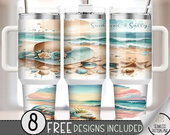 Beach 40 oz Tumbler Wrap, Summer Sublimation Design, Ocean Quencher PNG, Summer Ocean PNG Sublimation Design, Sunkissed & Salty, A108
