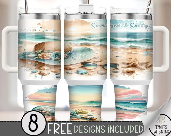 Beach 40 oz Tumbler Wrap, Summer Sublimation Design, Ocean Quencher PNG, Summer Ocean PNG Sublimation Design, Sunkissed & Salty, A108