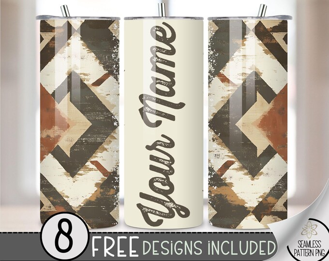 Add Your Text Tumbler Wrap, Customize Name 20oz Skinny Tumbler Sublimation Design, Aztec Tumbler Wrap File PNG, Faded Western Seamless File