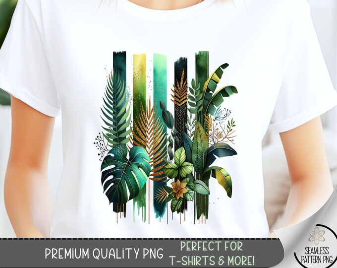Jungle T-shirt Design File, Rainforest Sweatshirt PNG, Safari Theme Sublimation Design for Shirt, Tropical Foliage Fauna Tshirt PNG, A76