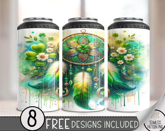 St. Patrick's Dreamcatcher 4 in 1 Can Cooler Wrap, St Pattys 4 in 1 Tumbler PNG, Shamrock 16 Oz Can Cooler Wrap, Clover Sublimation Design