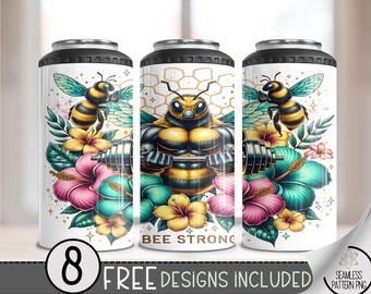 Bee Themed Can Cooler Design, Affirmation Sublimation Design, Watercolor Bee 4 In 1 Can Cooler, Funny 16 oz Can Holder Design Wrap, Bee PNG