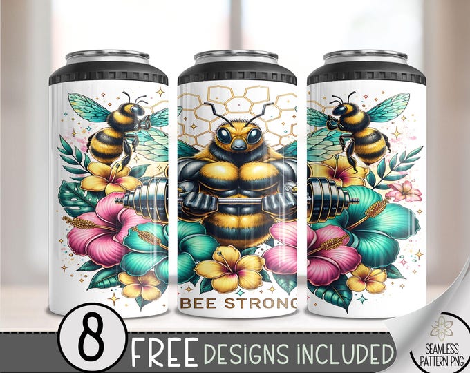 Bee Themed Can Cooler Design, Affirmation Sublimation Design, Watercolor Bee 4 In 1 Can Cooler, Funny 16 oz Can Holder Design Wrap, Bee PNG