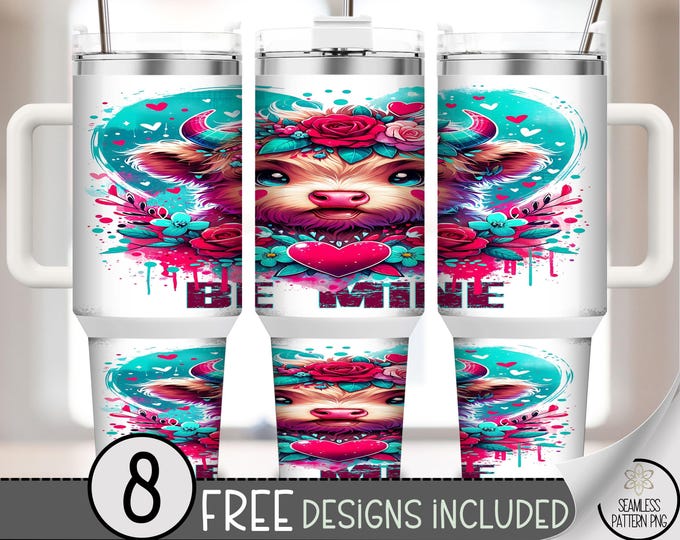 Be Mine 40 oz tumbler wrap, Y2K Sublimation Design, Bright PNG Files, Edgy 40oz Tumbler Design with Gothic Floral Elements A651