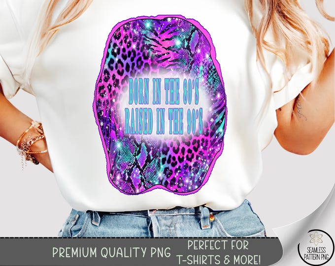 Retro 80s T-shirt PNG, Born in the 80's Sublimation Design, Vintage 90's DTF Shirt Graphic, Neon Leopard TShirt File, B10105