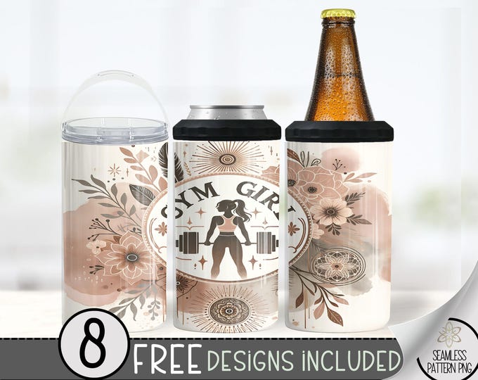 Fitness 4 in 1 Can Cooler Wrap,Exercise 4in1 Tumbler PNG,Motivational Gym 16 Oz Can Cooler Sublimation Design,Gym Girl Workout Hard Can File