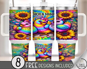 Chicken Mama Tumbler Png, Tie Dye Groovy Chicken 20oz Skinny Tumbler Wrap, Cute Chicken Sublimation Design, Farm Life PNG, A373