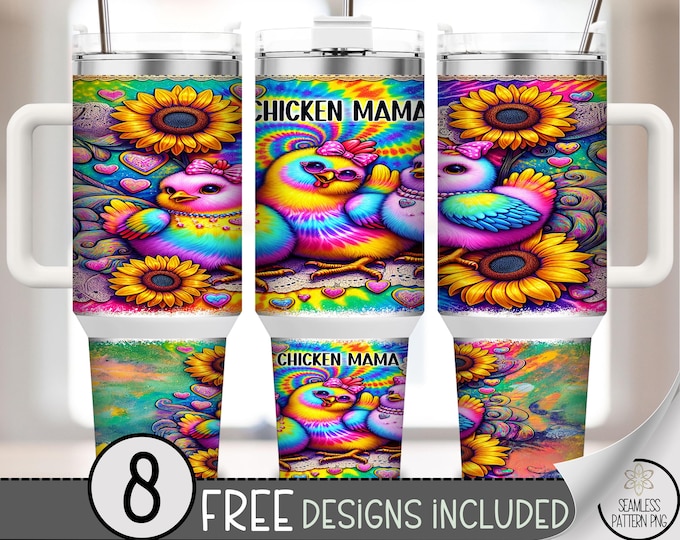 Chicken Mama Tumbler Png, Tie Dye Groovy Chicken 20oz Skinny Tumbler Wrap, Cute Chicken Sublimation Design, Farm Life PNG, A373
