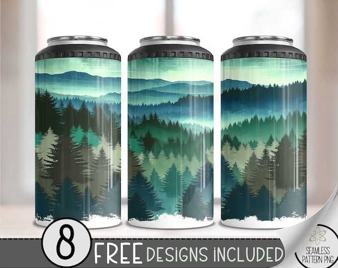 Glowing Magical Forest 4 in 1 Can Cooler Wrap, Woodland 4in1 Tumbler PNG, Relaxing 16 Oz Can Cooler Sublimation Design,Forest Retreat Design