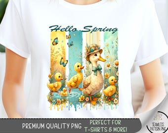 Hello Spring T-Shirt Design, Spring Flowers PNG, Cute Ducks Sweatshirt PNG, Colorful Spring Art, Spring Sublimation Designs for Shirts A161