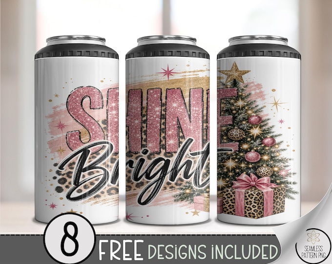 Christmas 4in1 Can Cooler Wrap, Shine Bright Sublimation Design, Glittery Holiday Drinkware File, Digital Download, B10500