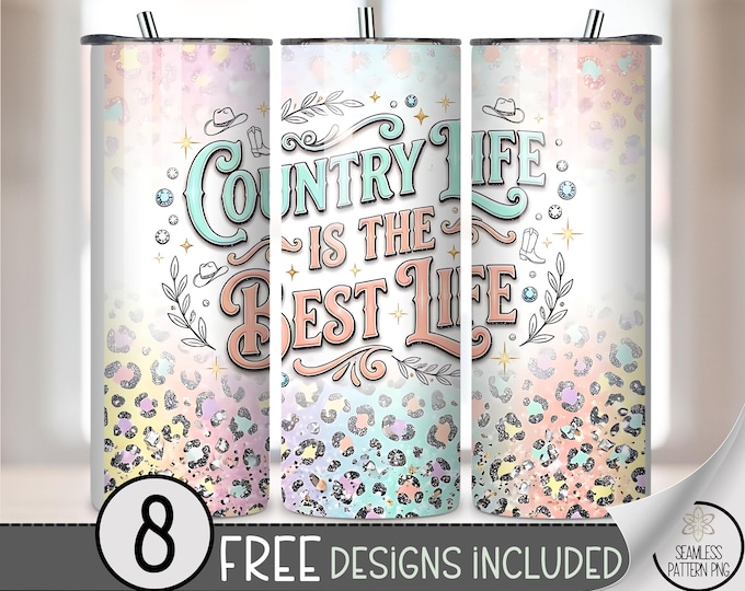 Country Life 20 oz Tumbler Wrap, Pastel Sublimation Design for Straight Tumblers, Sparkle PNG File, Digital Download, B10158
