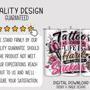 Tattoos 20 oz Tumbler Wrap, Edgy Sublimation Design for Straight Tumblers, Feminine PNG Files, Digital Download, B10276 image 5