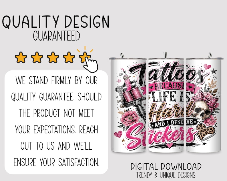 Tattoos 20 oz Tumbler Wrap, Edgy Sublimation Design for Straight Tumblers, Feminine PNG Files, Digital Download, B10276 image 5